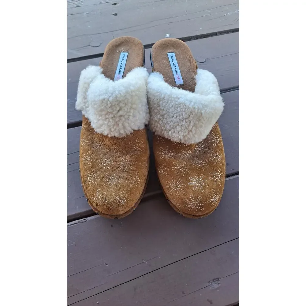 Isaac Mizrahi Tan Size 8M Women's Leather Genuine Shearling Oak Slip-On Mule - Picture 6 of 6